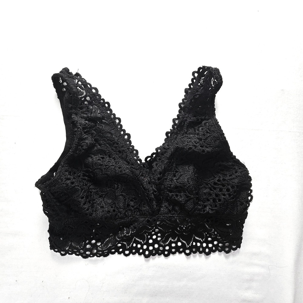 Altar'd State Black Floral Lace Bralette V-Neck Longline Boho Bra Medium